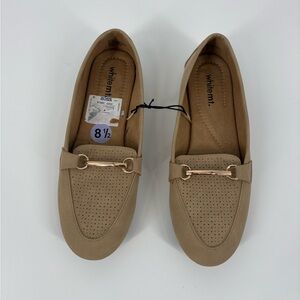 whitemt. Women's Taupe Slip-On Perforated Loafers with Gold Accent